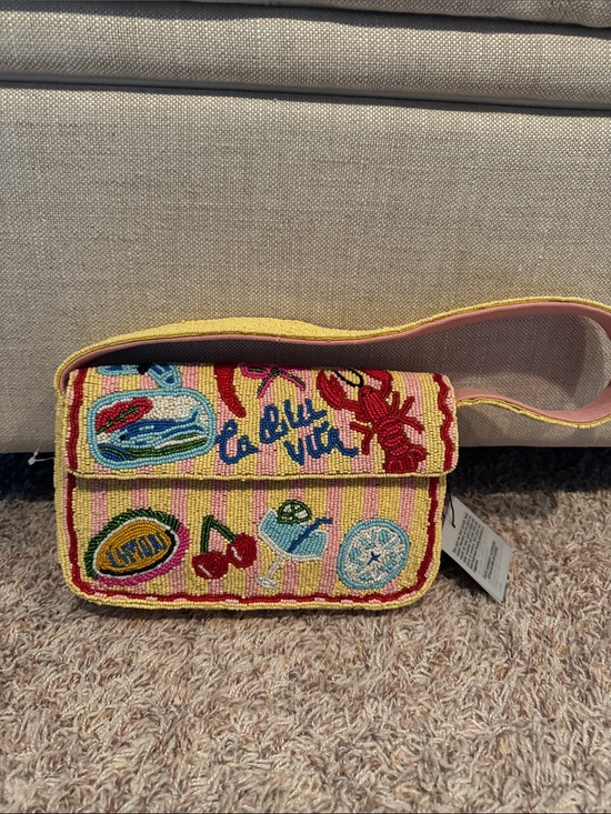America & Beyond Handbags - Beaded Embroidered Yellow & Pink Shoulder Bag